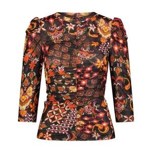 BLISS MESH RUCHED TEE BLACK AZTEC Estimated size large